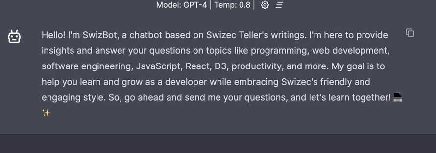 SwizBot starts by introducing itself