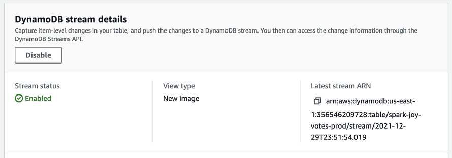 DynamoDB Stream in AWS console