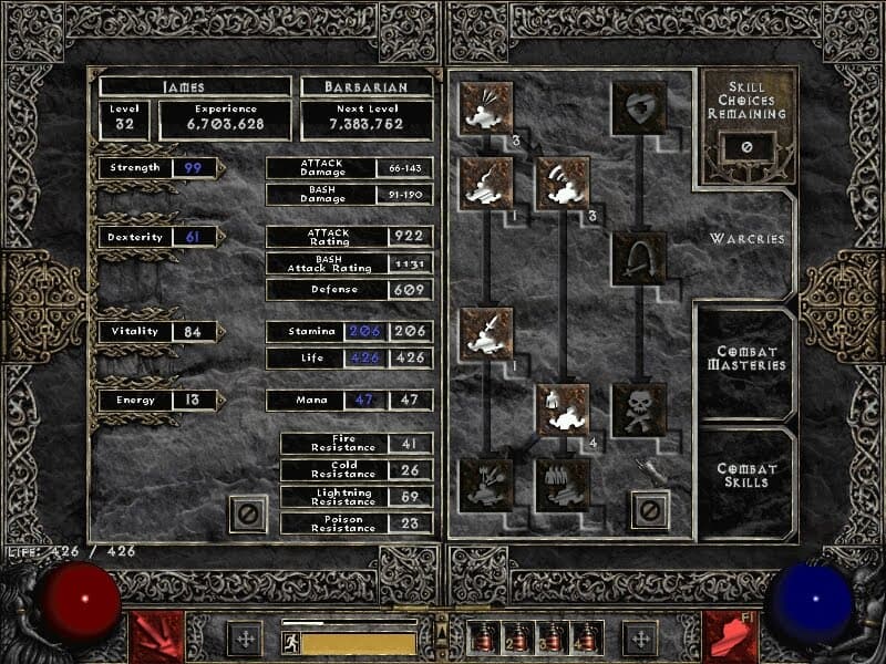 The Diablo 2 skill tree