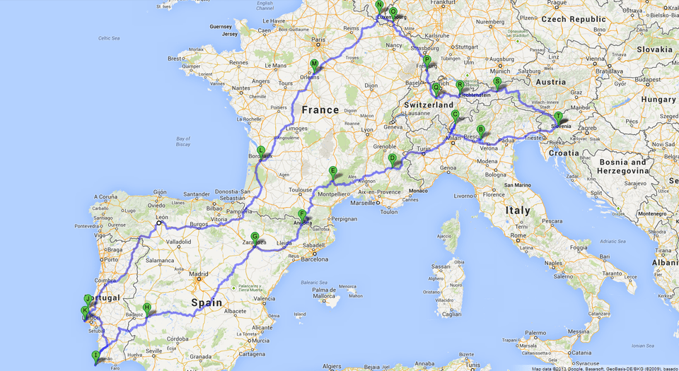 Route of the roadtrip, roughly