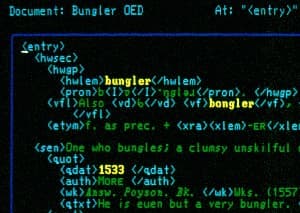 A fragment of the OED (1985), showing SGML markup A fragment of the OED (1985), showing SGML markup