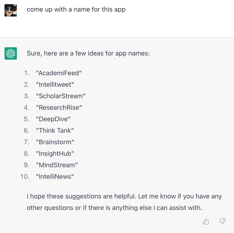 ChatGPT comes up with the name