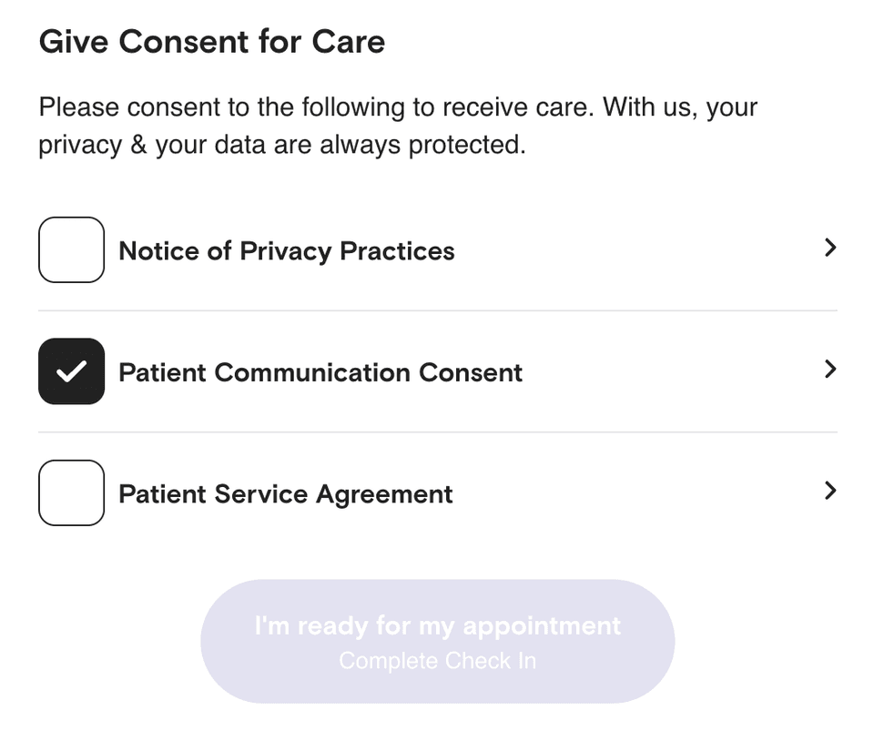 Consent screen