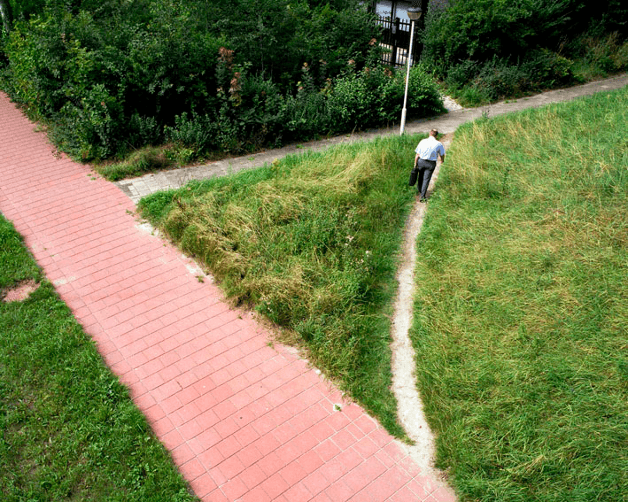 Man walking down a desire path