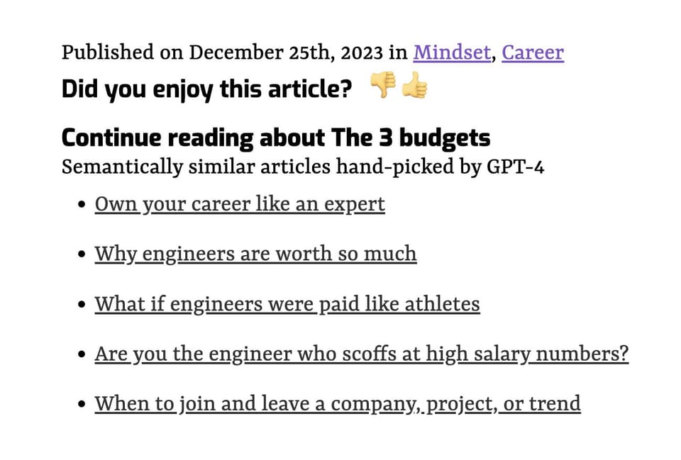 Related articles under a piece of content