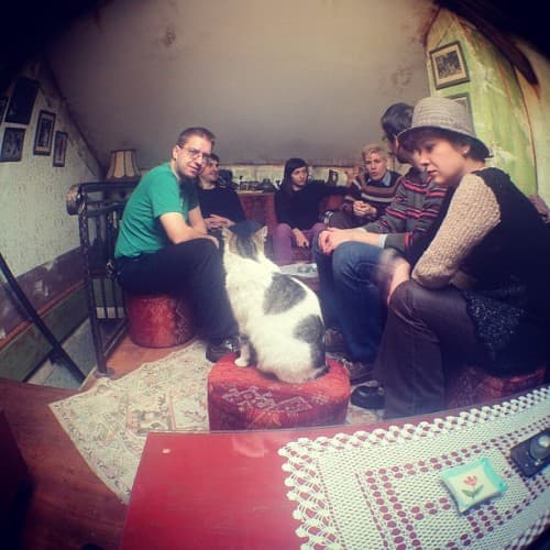 7 of us waiting for Salep with our hosts and a cat in the coziest tea place ever 7 of us waiting for Salep with our hosts and a cat in the coziest tea place ever