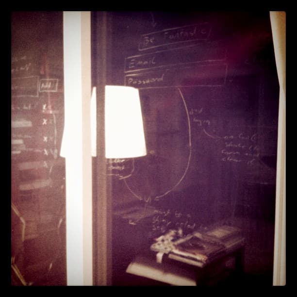 Writing on a glass door, night