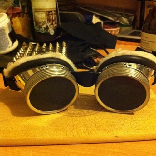 Regular welding glasses from a store, just added the fluff Regular welding glasses from a store, just added the fluff