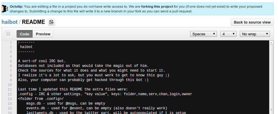 Clicking "Edit" gives us an editor Clicking "Edit" gives us an editor