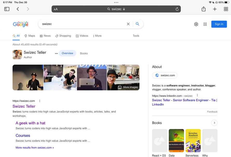 Swizec search on Google