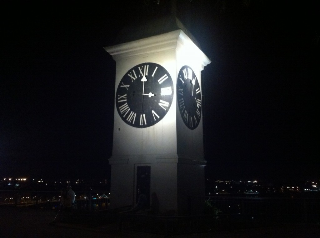 Clock tower with inverted hands