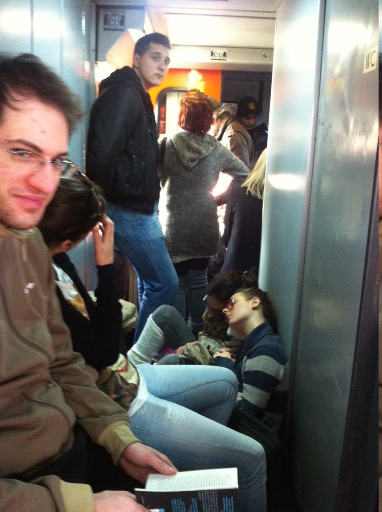 A packed train from Belgrade