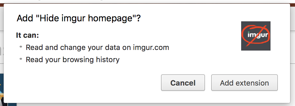 Hideimgur.com asks for permissions to imgur